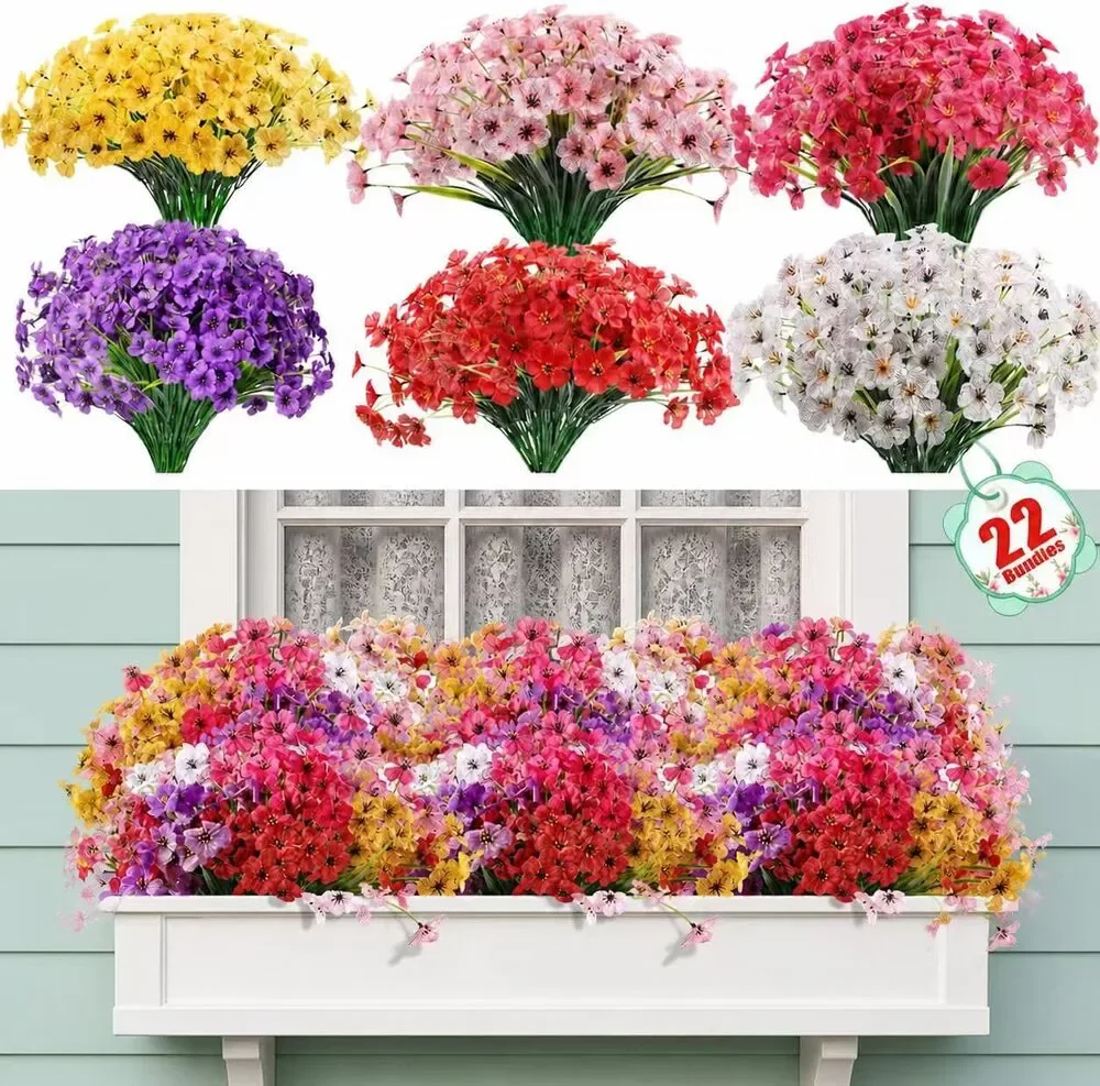 22 Pack Artificial Flowers, Outdoor Indoor, Faux Silk Flowers (Multi-Colour)